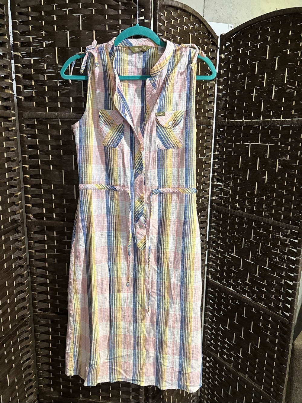 Wrangler Pastel Striped Sleeveless Button-Down Dress